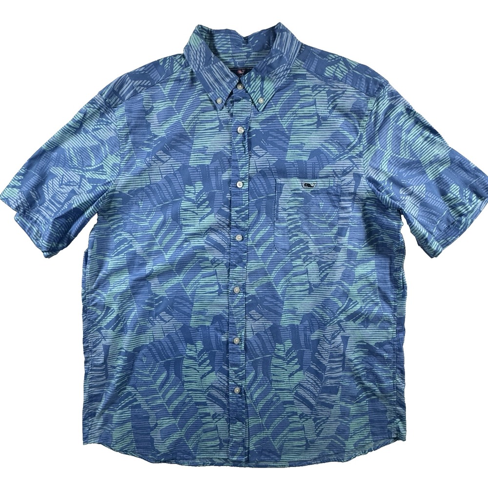 Vineyard Vine Classic Fit Hawaiian Camp Shirt Men's XL Blue Palms Short Sleeve - Picture 3 of 6